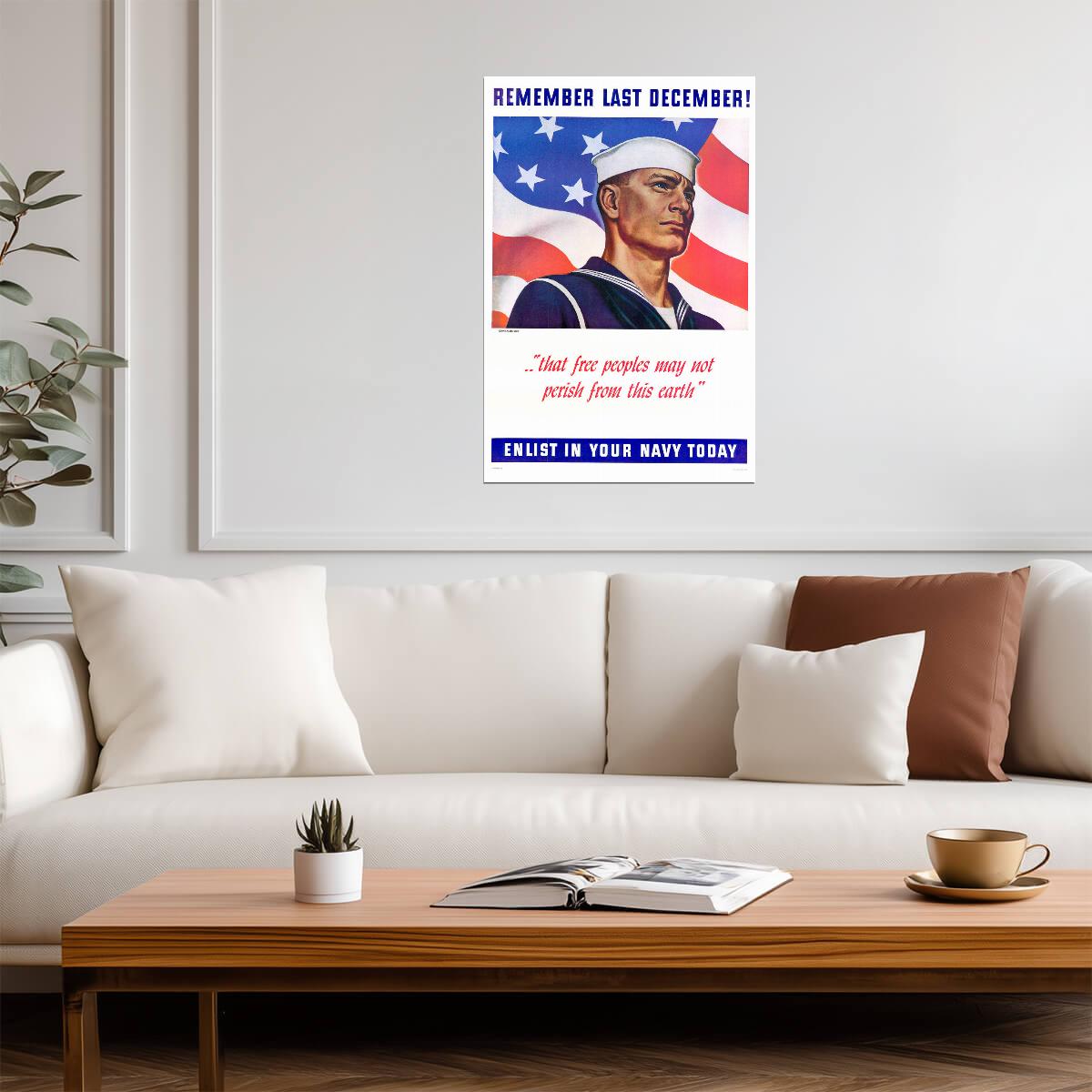 "Remember Last December - Enlist in Your Navy Today" | Pearl Harbor Poster | WWII Recruitment - Vintage & Retro Poster