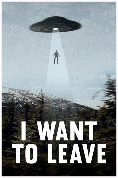 "I Want To Leave" UFO Abduction | Funny Quote Poster | Sci-Fi Humor Wall Art