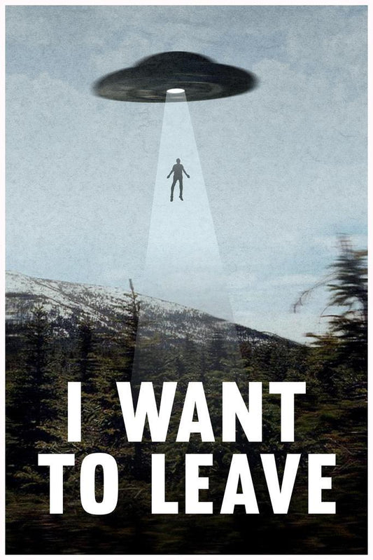 "I Want To Leave" UFO Abduction | Funny Quote Poster | Sci-Fi Humor Wall Art