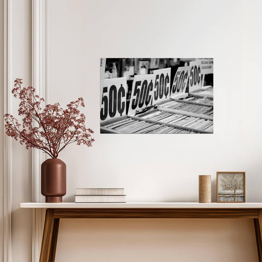 "50 Cents" Vintage Bookstore Sign | Black and White Photography | Retro Wall Art Poster - Vintage & Retro Poster