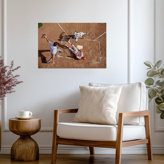 Safe at Home Plate | Vintage Baseball Photography | Umpire's Call Action Poster - Sports Poster