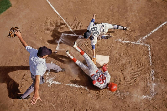 Safe at Home Plate | Vintage Baseball Photography | Umpire's Call Action Poster - Sports Poster
