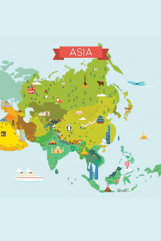 Asia Map | Illustrated Classroom Map with Icons Poster