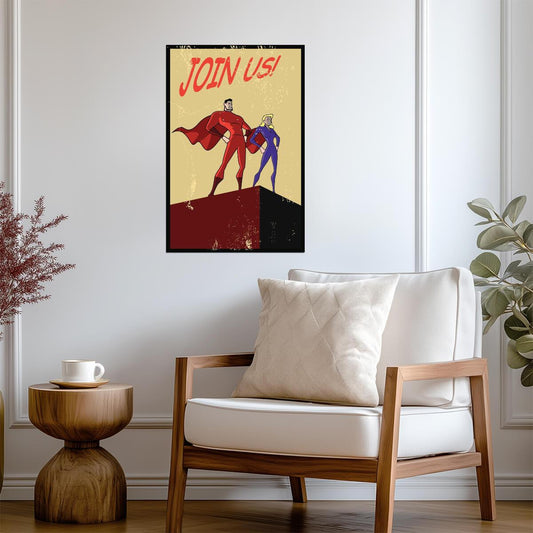 Superhero Couple Recruitment | Join Us! Poster | Retro Comic Style Propaganda Art - Vintage & Retro Poster