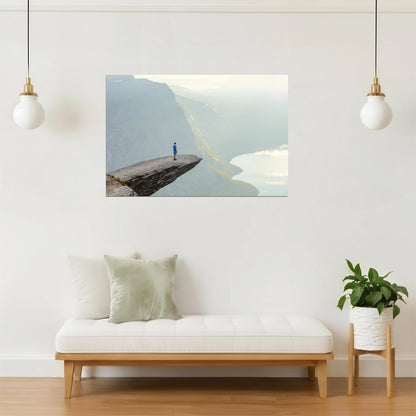 Hiker on Trolltunga Cliff Poster | Norway Adventure Photography | Scenic Landscape Wall Art
