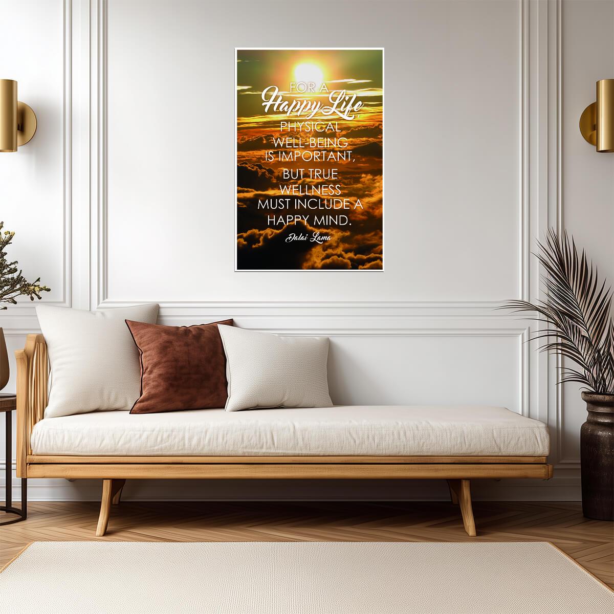 True Wellness Must Include A Happy Mind | Dalai Lama Quote Poster | Buddhist Wisdom Wall Art - Type & Quotes Poster
