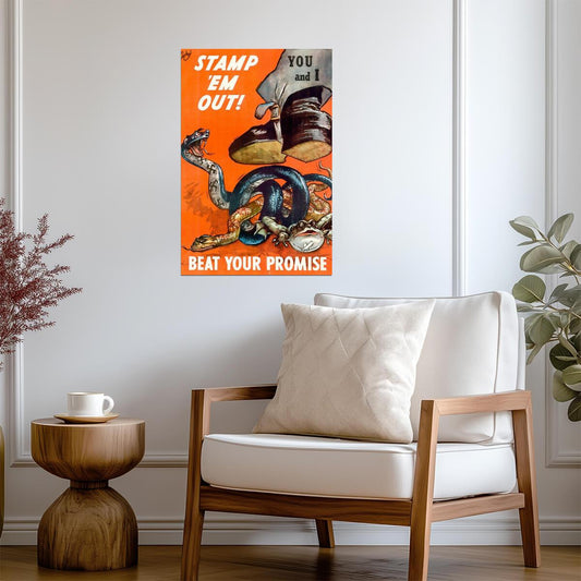 "Stamp 'Em Out! Beat Your Promise" | WWII Anti-Axis Poster | Vintage Propaganda Art - Vintage & Retro Poster