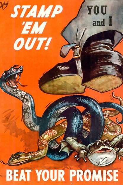 "Stamp 'Em Out! Beat Your Promise" | WWII Anti-Axis Poster | Vintage Propaganda Art - Vintage & Retro Poster