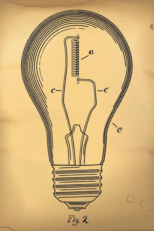 Vintage Light Bulb Patent Art | 1800s Invention Drawing | Edison Era Poster - Vintage & Retro Poster