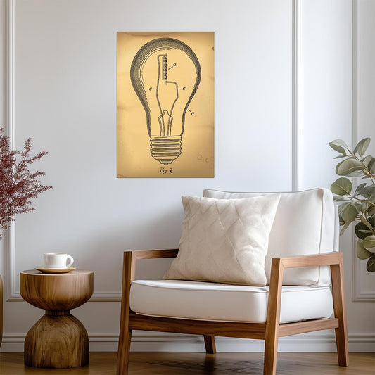 Vintage Light Bulb Patent Art | 1800s Invention Drawing | Edison Era Poster - Vintage & Retro Poster