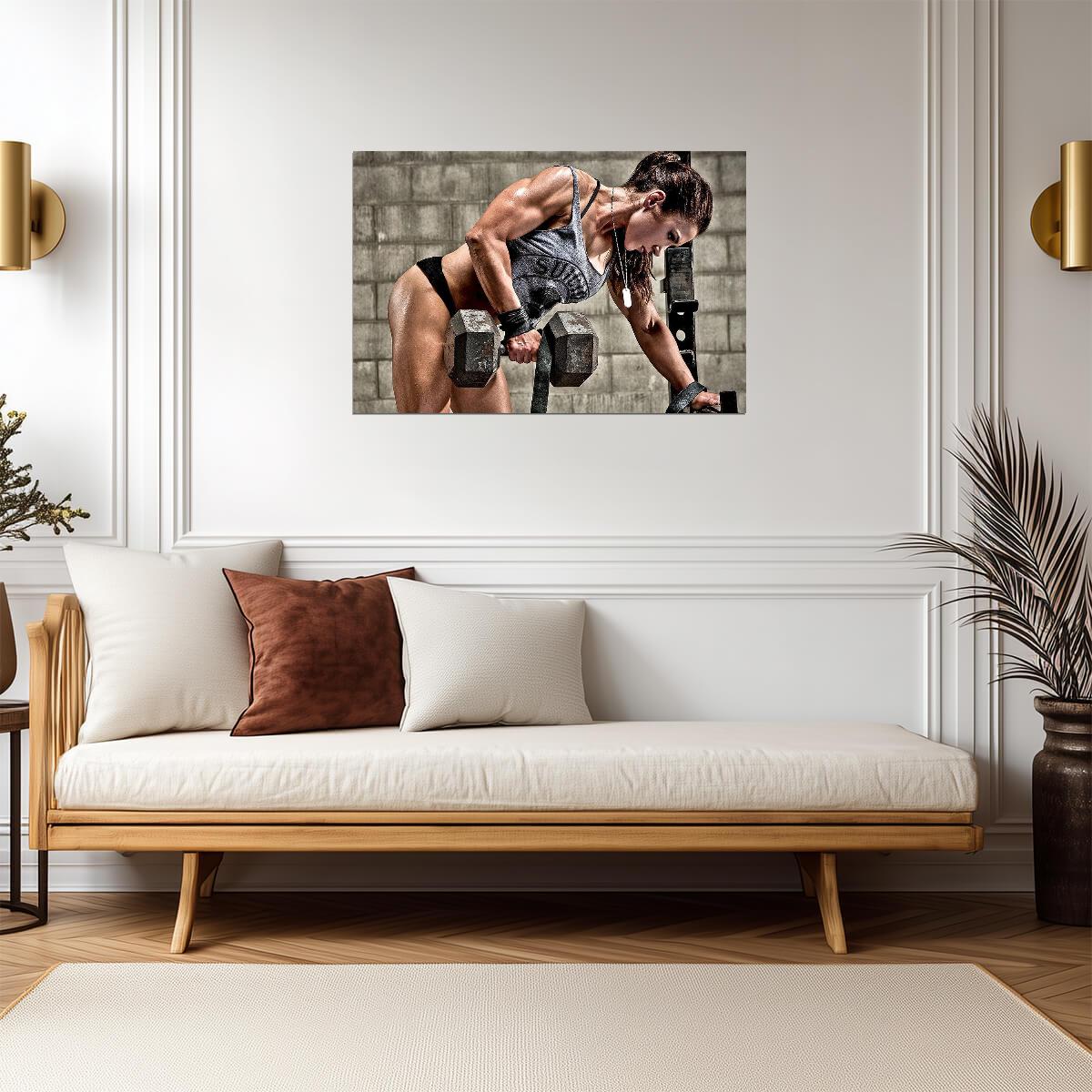 Sexy Athlete with Dumbbells | Bodybuilding Photography | Female Fitness Poster - Sports Poster