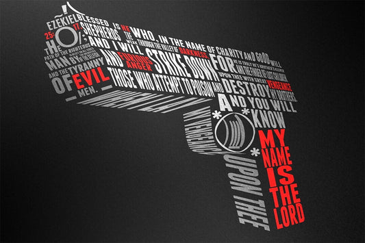 Pulp Fiction | Typographic Gun made from Movie Quotes | Wall Art Poster - Movies & TV Poster