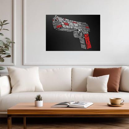 Pulp Fiction | Typographic Gun made from Movie Quotes | Wall Art Poster - Movies & TV Poster