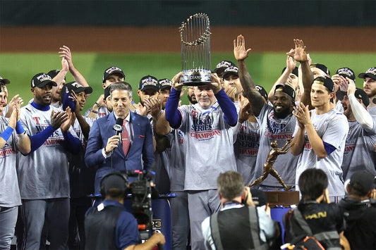 Texas Rangers 2023 World Series Champions | Lifting The Trophy | MLB Victory Poster - Sports Poster