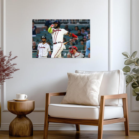 Marcell Ozuna Atlanta Braves | At Bat Reaction | Baseball Player Poster - Sports Poster