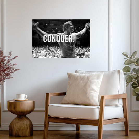 Arnold Schwarzenegger "Conquer" | Bodybuilding Motivation | Gym Wall Art Poster - Sports Poster