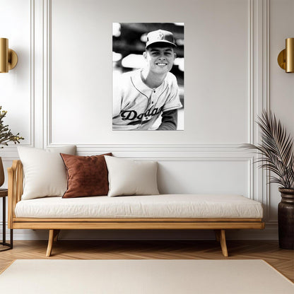 Young Don Drysdale Portrait | Los Angeles Dodgers | Black and White Photo Poster - Vintage & Retro Poster