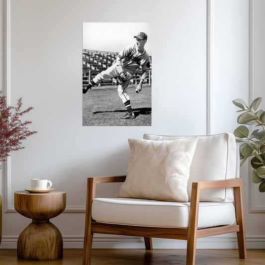 Warren Spahn St. Louis Cardinals | Pitching Motion B&W | Vintage Baseball Poster - Sports Poster