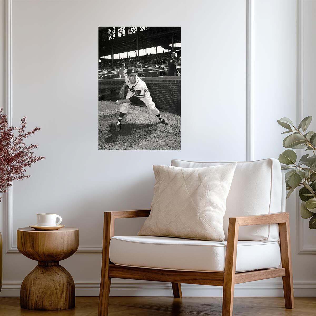 Warren Spahn Milwaukee Braves | Batting Stance B&W | Vintage Baseball Poster - Sports Poster