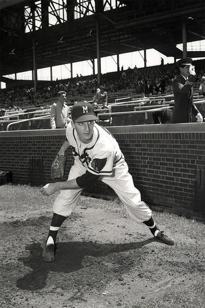 Warren Spahn Milwaukee Braves | Batting Stance B&W | Vintage Baseball Poster - Sports Poster