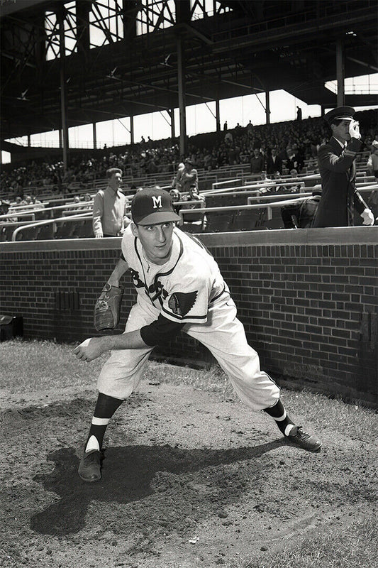 Warren Spahn Milwaukee Braves | Batting Stance B&W | Vintage Baseball Poster - Sports Poster