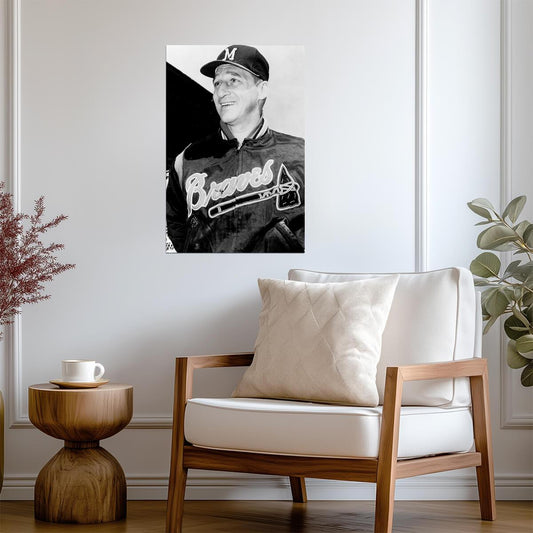 Warren Spahn Portrait | Boston Braves Legend | Vintage B&W Photography Poster - Vintage & Retro Poster