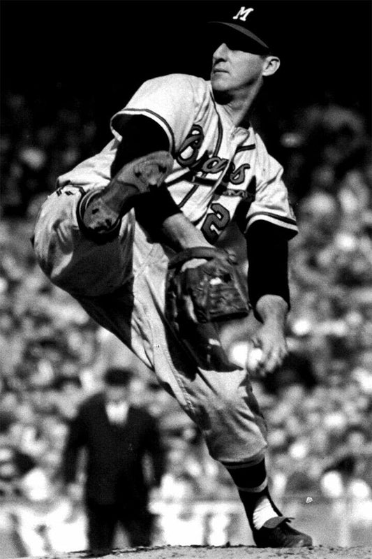 Warren Spahn Milwaukee Braves | Pitching Motion B&W | Baseball Legend Poster - Sports Poster