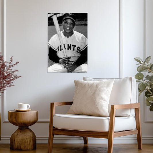 Willie Mays Portrait | San Francisco Giants Legend | Black and White Photography Poster - Vintage & Retro Poster