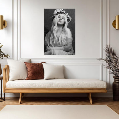 Christina Aguilera Liberation Era | Floral Crown Portrait | Black and White Music Poster