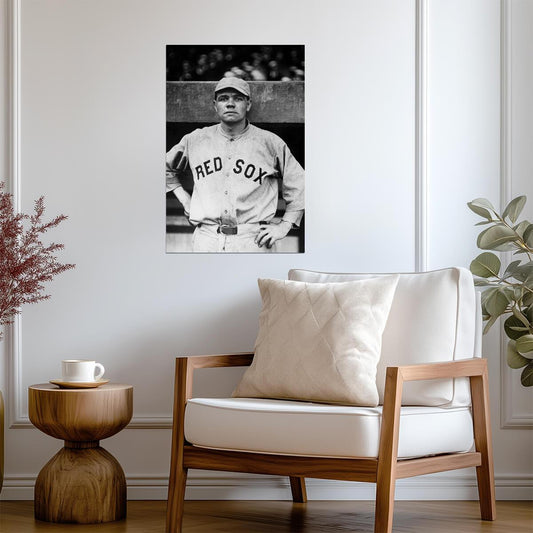 Babe Ruth Boston Red Sox Portrait | B&W Photo Poster | Sports Legend Art - Vintage & Retro Poster