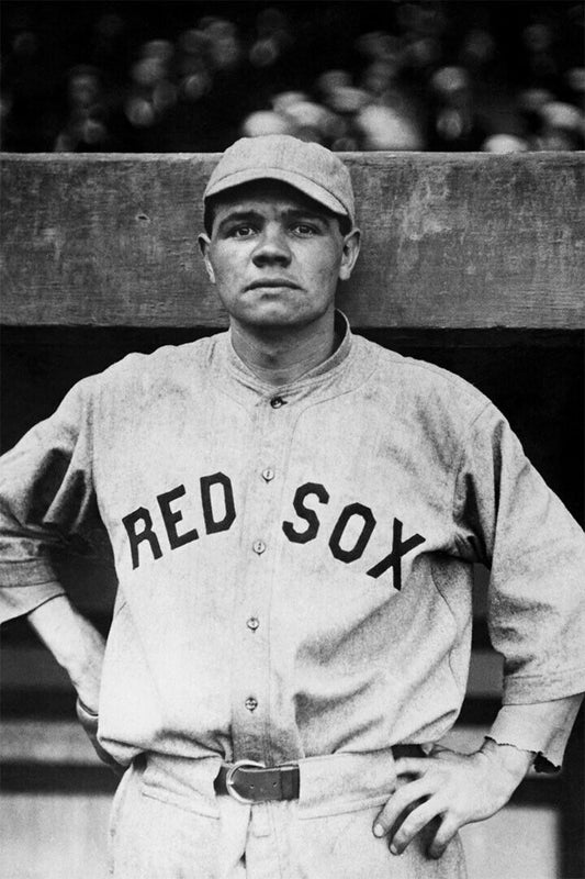 Babe Ruth Boston Red Sox Portrait | B&W Photo Poster | Sports Legend Art - Vintage & Retro Poster