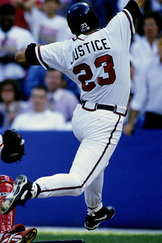 David Justice Atlanta Braves | Home Run Swing | Vintage Baseball Poster - Sports Poster