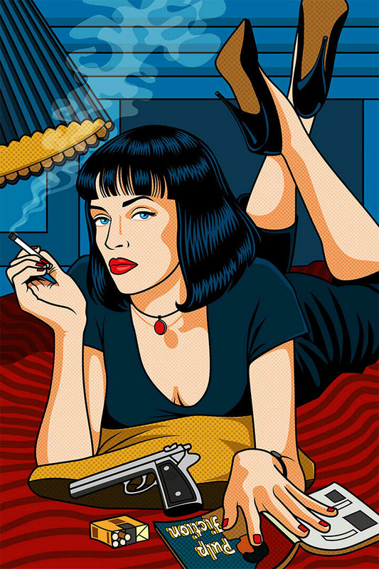 Pulp Fiction | Illustrated Mia Wallace on Bed | Movie Poster - Movies & TV Poster