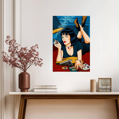 Pulp Fiction | Illustrated Mia Wallace on Bed | Movie Poster - Movies & TV Poster