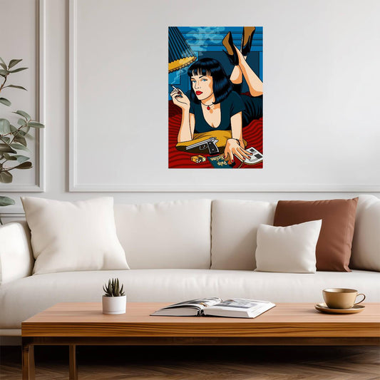 Pulp Fiction | Illustrated Mia Wallace on Bed | Movie Poster - Movies & TV Poster