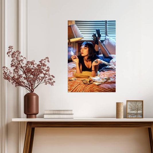 Pulp Fiction | Uma Thurman as Mia Wallace on Bed | Movie Scene Poster - Movies & TV Poster
