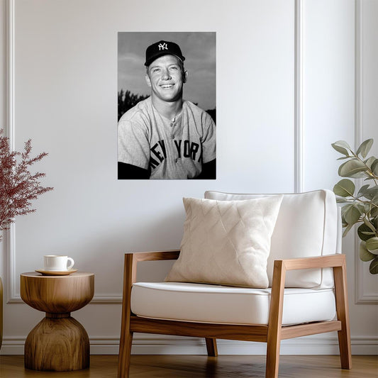 Mickey Mantle Portrait | New York Yankees Legend | Black and White Photo Poster - Vintage & Retro Poster