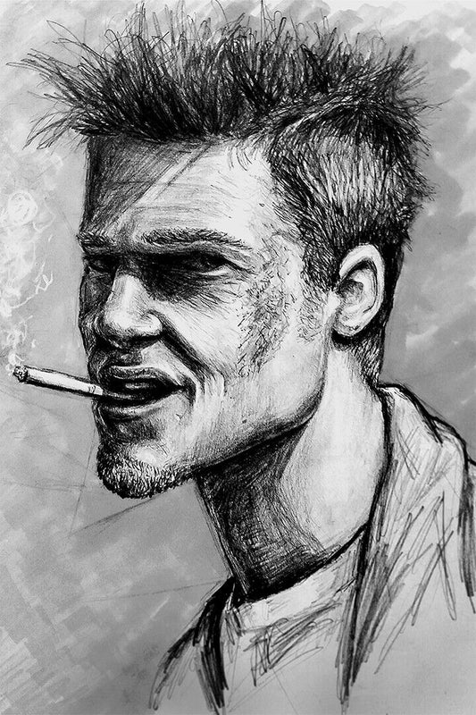 Fight Club | Tyler Durden Sketch Portrait | Black and White Movie Poster - Movies & TV Poster