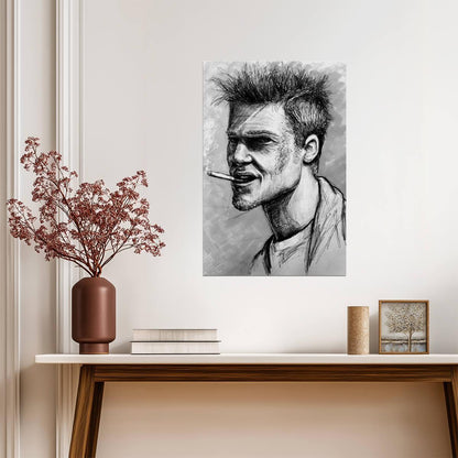 Fight Club | Tyler Durden Sketch Portrait | Black and White Movie Poster - Movies & TV Poster