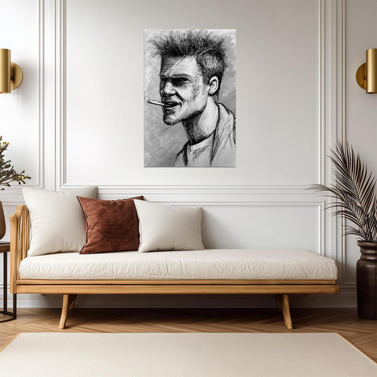 Fight Club | Tyler Durden Sketch Portrait | Black and White Movie Poster - Movies & TV Poster