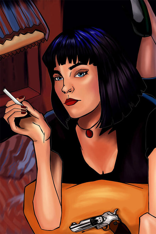 Pulp Fiction | Illustrated Mia Wallace Smoking | Movie Art Poster - Movies & TV Poster