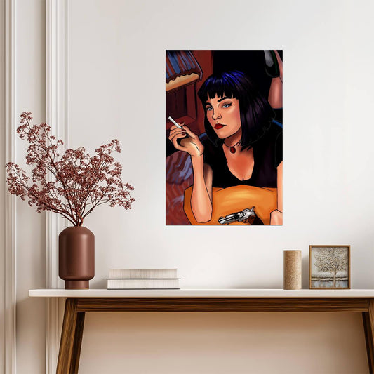 Pulp Fiction | Illustrated Mia Wallace Smoking | Movie Art Poster - Movies & TV Poster