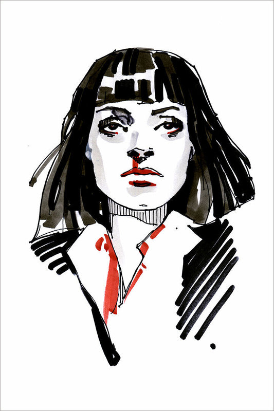 Pulp Fiction | Mia Wallace Overdose Scene Sketch | Black and White Poster - Movies & TV Poster