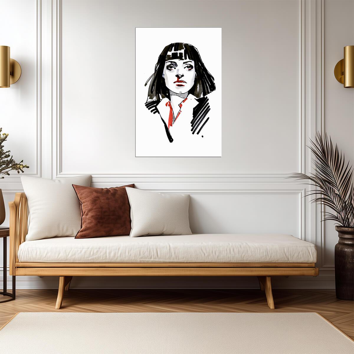 Pulp Fiction | Mia Wallace Overdose Scene Sketch | Black and White Poster - Movies & TV Poster