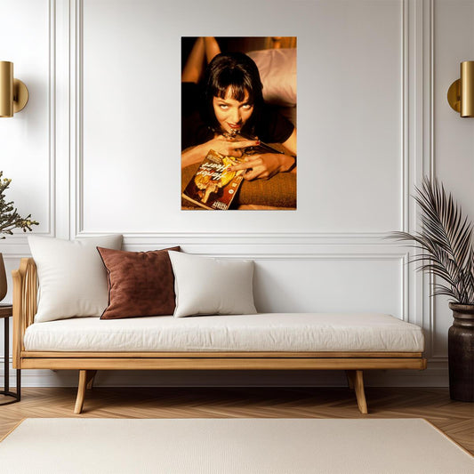 Pulp Fiction | Mia Wallace with Gun on Bed | Uma Thurman Movie Poster - Movies & TV Poster
