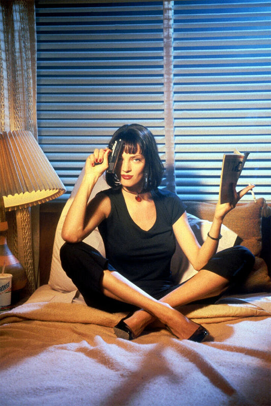 Pulp Fiction | Mia Wallace Sitting with Gun | Uma Thurman Movie Poster - Movies & TV Poster