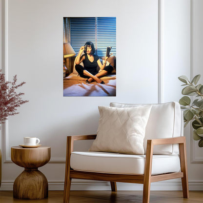 Pulp Fiction | Mia Wallace Sitting with Gun | Uma Thurman Movie Poster - Movies & TV Poster