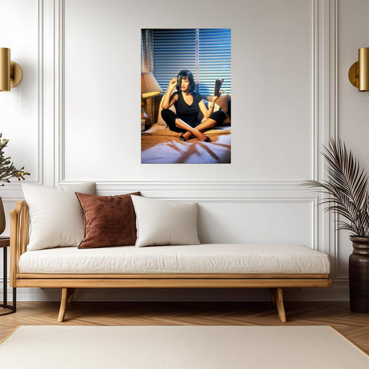 Pulp Fiction | Mia Wallace Sitting with Gun | Uma Thurman Movie Poster - Movies & TV Poster