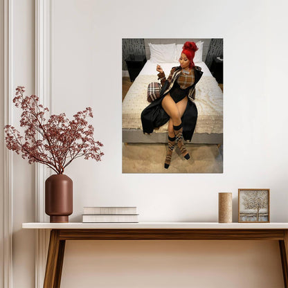 Nicki Minaj Red Hair Burberry Outfit | Barbie Necklace Poster | Hip Hop Star Wall Art - Music Poster