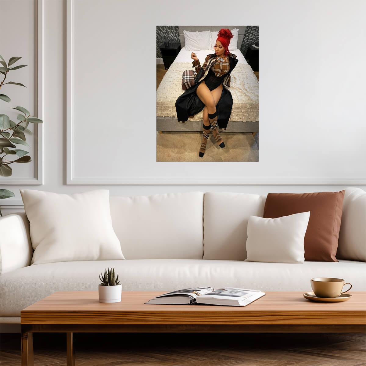 Nicki Minaj Red Hair Burberry Outfit | Barbie Necklace Poster | Hip Hop Star Wall Art - Music Poster
